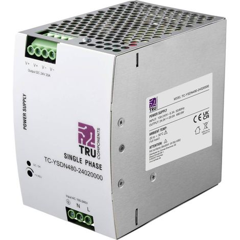 TRU COMPONENTS TC-13808000 Alimentatore per guida DIN 24 V/DC 20 A 480 W Num. uscite:1 x Contenuto 1 pz.