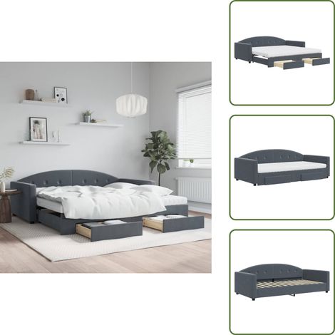 Tagesbett Ausziehbar mit Schubladen Dunkelgrau 100x200 cm Samt - Ausziehbares Tagesbett - Ausziehbare Tagesbetten - Schlafbett - Gästebett (1/5)
