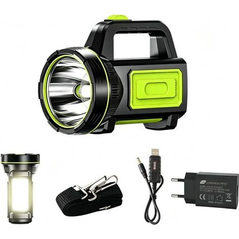 Lampe torche LED rechargeable USB 6000 mAh – Portée 1000 mètres – Étanche IPX4 – Modes haute/basse luminosité pour camping et urgences (1/5)