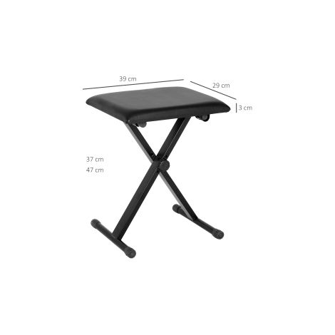 Banquette de piano noire pliable en métal et similicuir, hauteur réglable 37-47 cm, avec assise en mousse, pour piano (1/5)
