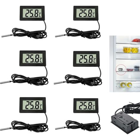 Lot de 6 Thermomètre Numérique LCD avec Sonde Externe, Mini Thermomètre pour Réfrigérateur Congélateur, Aquarium, Reptile, Vitrine Réfrigérée, Moniteurs Température, Affichage Rapide Haute Précision (1/5)
