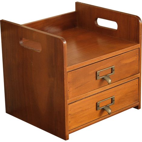 Boîte de rangement de bureau rétro à double tiroir – Boîte/étagère de rangement verticale en bois pour bureau (1/5)