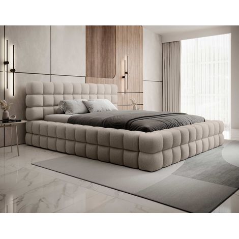 Bestmobilier – Lit coffre 160x200 cm – Tissu bouclette beige – Sommier inclus – Coffre de rangement – Structure panneaux de particules (1/5)