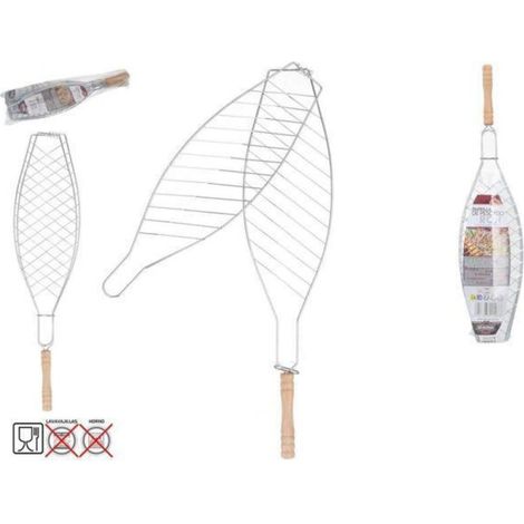 parrilla pescado ron 66x14,5 cms con mango madera para bbq ,