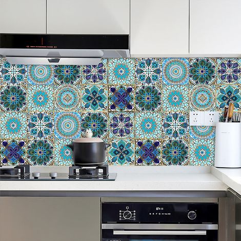 Stickers de Carreaux Adhésifs, Autocollants de Cuisine Motif de Carrelage,Stickers de Style Marocain de Escalier,15 × 15cm，10pcs (1/5)