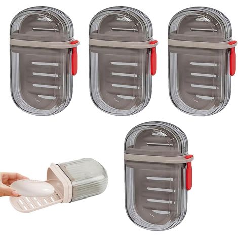 4-teiliges Reise-Seifenschalen-Set mit Deckel, Seifenbox, tragbarer Seifenhalter, auslaufsicherer und wasserdichter Seifenbehälter für Reisen, Badezimmer, Camping und Outdoor-Aktivitäten (1/5)
