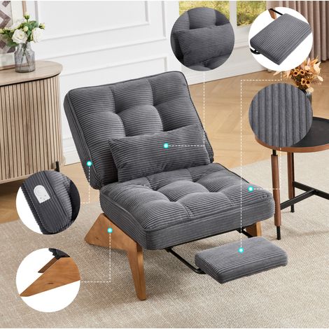 Verstellbarer Loungesessel 127x73x90 cm dunkelgrau aus Cord mit Lendenkissen und Massivholzbeinen (1/5)