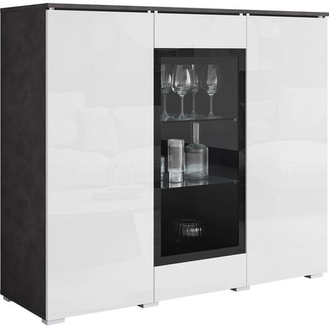 Aparador Mirfivo 103, Madera gris + Blanco brillante, 104x120cm, Número de puertas: 040cm, Aglomerado laminado, Vidrio templado (1/5)