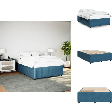 Cadre de lit sans matelas bleu 140x190 cm velours - Cadre De Lit - Cadres De Lit - Sommier - Meuble De Chambre À Coucher (1/5)