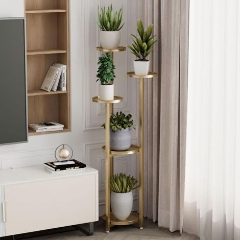 Support à Plantes en Métal Doré 120 cm, Étagère Multi-Niveaux (1/5)