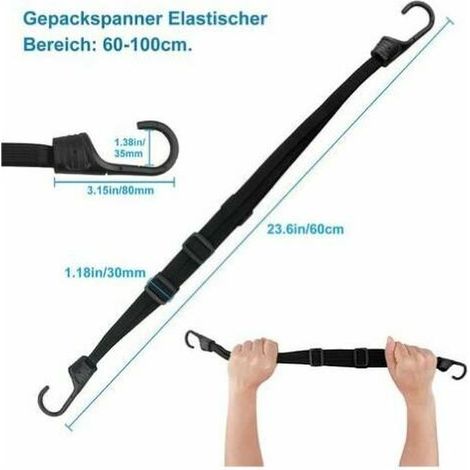 2 Pièces Sangle de Bagage avec Double Crochets pour Moto Vélo, Porte-Bagages Élastique avec Tendeur Réglable, Tendeur Plat avec Crochets Accessoire de Bagage Moto (60-90cm) (1/4)