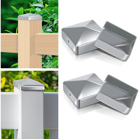 Jiubiaz 10 Stück Pfostenkappe 91x91 mm aus Eisen, Zaunpfosten Schutzkappen, wetterfest und rostfrei, dekorative Pyramidenform für Garten Silber