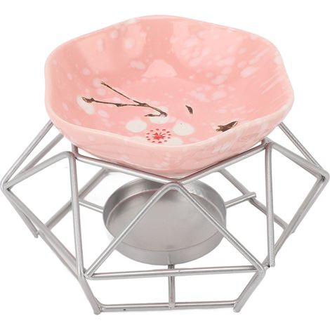 Ensemble brûleur d'huiles essentielles en fer forgé, avec plaque rose et support argenté, idéal pour la maison et le bureau. (1/5)