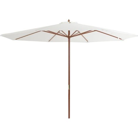 Parasol avec mât en bois 350cm Blanc sable (1/4)