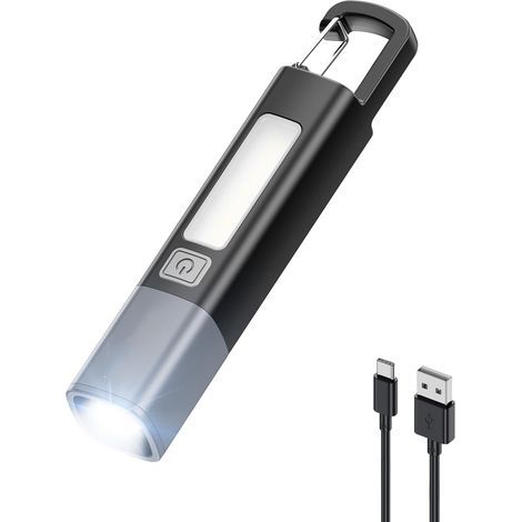 Noir Lampe Torche, Lampe de Poche LED Ultra Puissante Rechargeable avec Feux Latérale COB & Zoomable Étanche Petite Lampe Poche pour Camping/Randonnée/Urgences