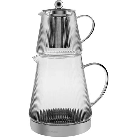 Théière en verre borosilicaté, 1500 ml, Verre, Récipient à boire, Résistant à la température, Théière en verre Convient pour le chauffe-théière, Argenté (1/5)