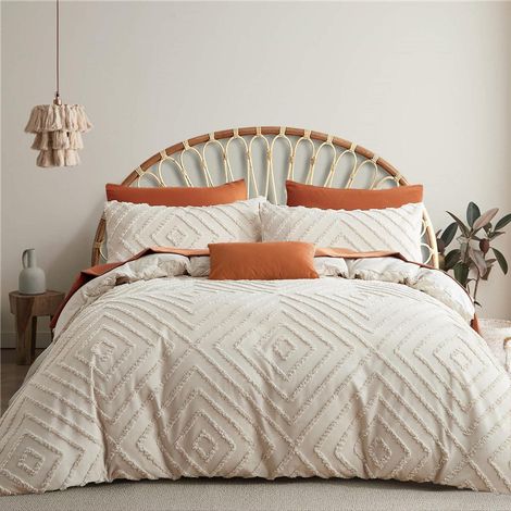 Bettwäsche Set 200x220cm Beige mit Stickerei, Boho Stil, 3-teilig