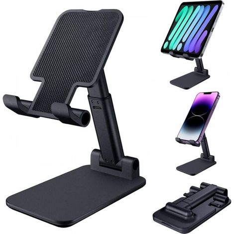 1pc Black Phone Holder, Foldable Tablet Stand Cell Phone Holder for Desk Compatible (1/3)