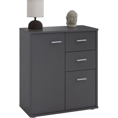 Idimex – Buffet gris mat 2 portes 2 tiroirs – Panneaux de particules mélaminés – Dimensions 70 x 60 x 30 cm – Design moderne et résistant (1/5)