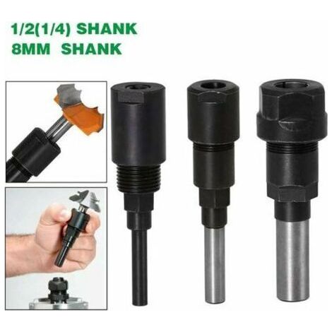Router Collet Extension Bit de routeur Extension de collet et rognage Découpage Machine de gravure Extender Porte-mandrin de travail du bois Fraise (1/4 Shank+8MM Shank+1/2 Shank) (1/4)