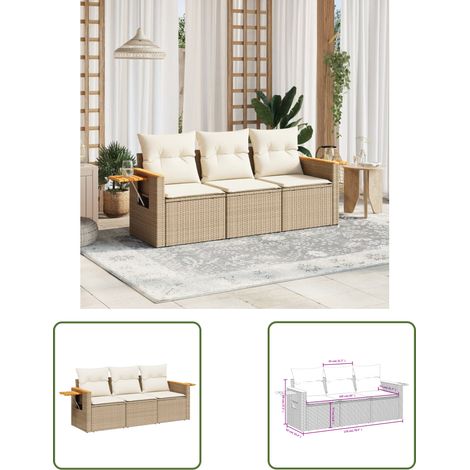 The Living Store 3-tlg. Garten-Sofagarnitur mit Kissen Beige Poly Rattan - Gartenmöbel Set - PE-Rattan Möbel - Outdoor Sofa - Lounge Set - Esszimmergarnitur (1/3)