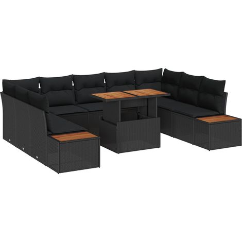 Garten Essgruppe mit Kissen 10 pcs Schwarz und Braun