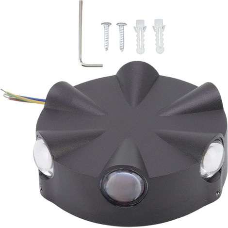 Luminaire murale LED ronde, coque en aluminium noir, 6W 6 LED, éclairage chaud étanche, applique pour cour, AC85-265V (1/5)