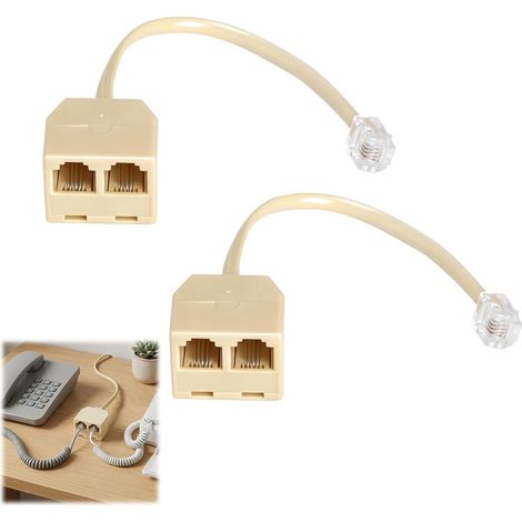 2 Adaptateurs RJ11 Double Prise, Splitter CâBle TéLéPhone, Rj11 6p4c MâLe Vers 2 Prises Femelles, Doubleur RJ11 pour CâBle TéLéPhone Fixe, TéLéPhone Fixe et Fax, Beige (1/5)