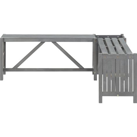 INLIFE Banc d'angle de jardin et jardinière 117 cm Bois d'acacia Gris