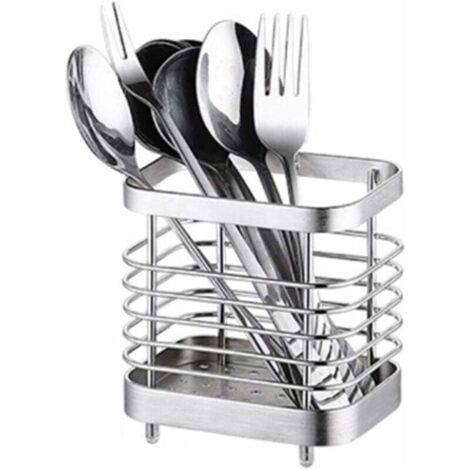 Escurreplatos para cubiertos de acero inoxidable 304 – Drenaje rápido – Soporte para cuchillos, tenedores y cucharas – Diseño moderno plateado (1/5)