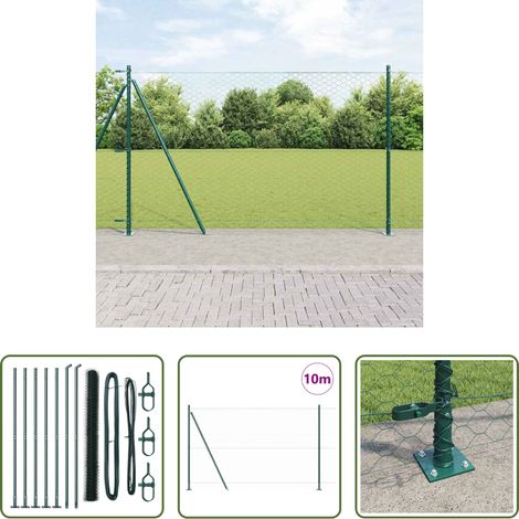 Poteaux de clôture - Poteau de clôture. Vert 10 x 1,5 m (maille 50 mm) Acier et PVC (1/5)