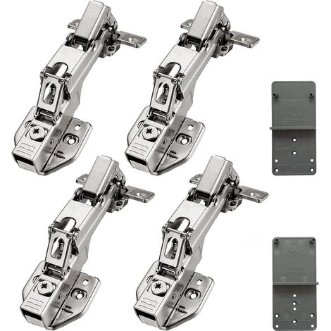 Clip–On 165 Degré Rentrant Charnieres 35mm avec Hydraulique Amortissement Soft Close Charnière pour Meuble Armoires de Porte de Placard Cuisine Lot de 4 (1/5)