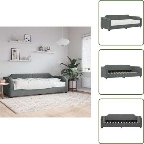 vidaXL Lit de jour avec matelas gris foncé 90x190 cm tissu (1/5)