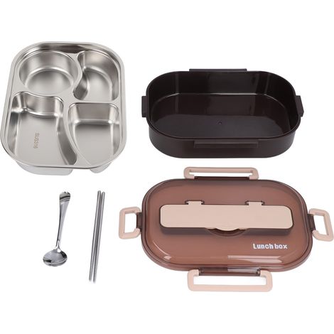 Boîte-repas isotherme en acier inox 4 compartiments séparés pour bureau école enfant noir (1/5)