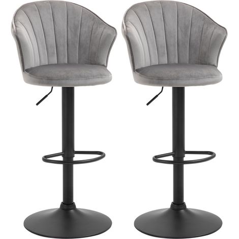 Lot de 2 Tabourets de Bar Pivotants Réglables en Hauteur Dossier Coquille avec Repose-Pieds pour Cuisine Comptoir Gris (1/5)