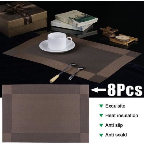 8 PCS Set Tapis de Table en PVC Isolation Thermique Antitache Mats de Table- brun (1/4)