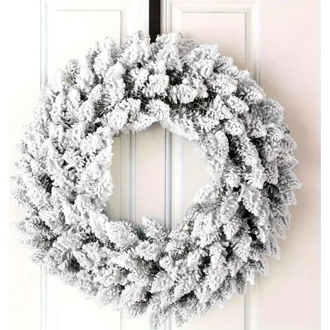 Guirlande De Noël En Velours - Flocon De Neige Blanc Flocké - 45 Cm - Décoration Porte Extérieure Intérieure - Lot De 1 (1/5)