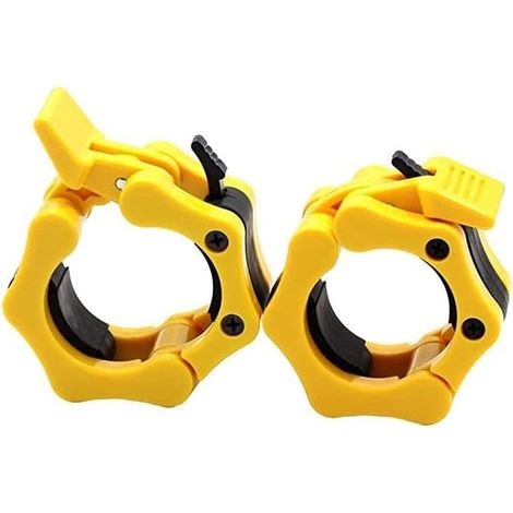 Pièces - Fermeture de Halter - Barbell Clips - Halter Clips - Halterklemmen - Halterstangsluiter - Pince à levier de poids - Convient pour les barres de Halter de 50 mm - jaune - plastique (1/4)