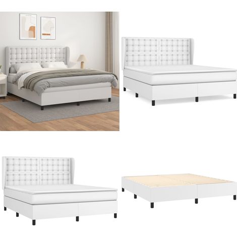 Sommier à lattes de lit avec matelas Blanc 160x200cm Similicuir - Matelas ensaché - Sommeil réparateur (1/5)