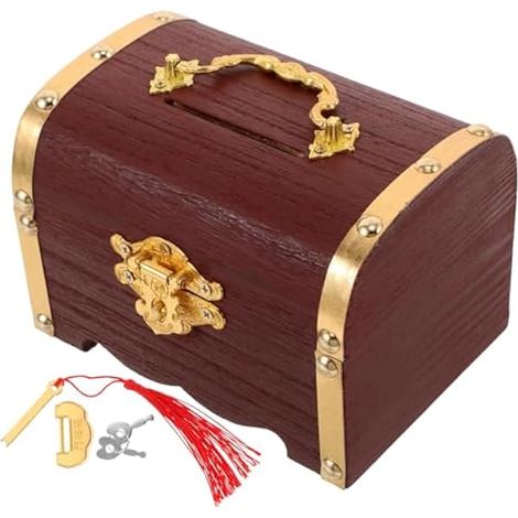 Boîte de Rangement Vintage en Bois Marron, Coffre Pirate Rétro (1/5)