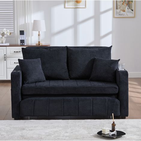 Sofá cama de chenilla negra 139 x 83 x 58 cm, convertible y compacto con bolsillos laterales (1/5)