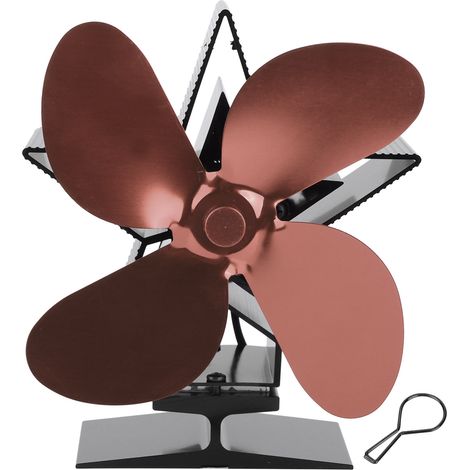 Ventilateur de poêle à bois à 4 pales, bronze, alimenté par chaleur thermique pour distribution de chaleur dans la cheminée (1/5)