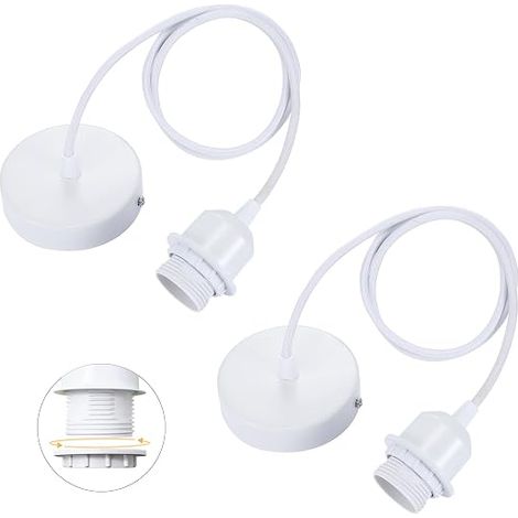 Set of 2 E27 Pendant Lights with Screw Ring, Adjustable Textile Cable 100 cm, Pendant Light Shade Compatible with Lampshade, Socket for Kitchen Hanging (1/5)