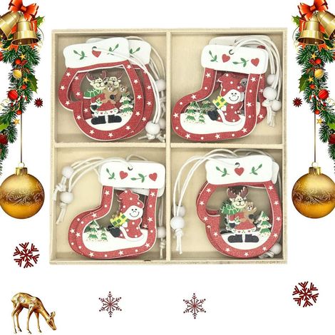 12-teiliges Set Weihnachtsbaumschmuck aus Holz, Weihnachtsbaumkugelschreiber aus Holz