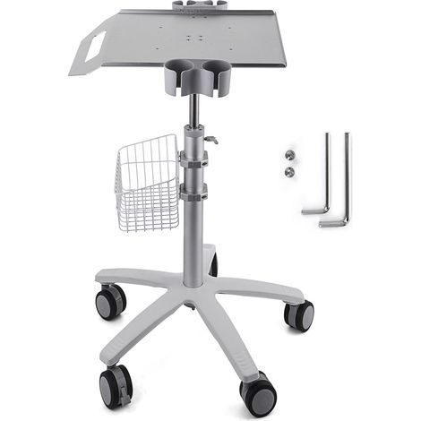 Mophorn Carro de laboratorio de aleación de aluminio, carro medico de 3 capas altura ajustable 680-1090 mm Carro de servicio con ruedas y cesta, para laboratorio salón hospital, uso dental