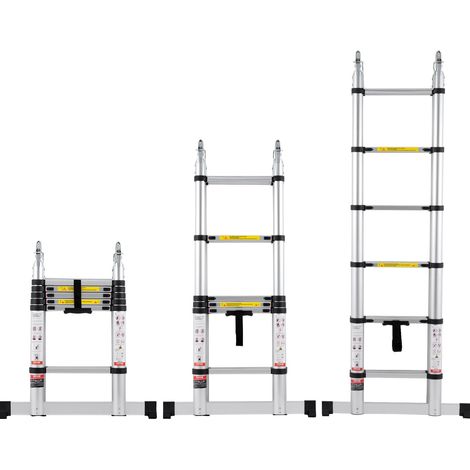 Échelle Télescopique Aluminium, 3,8 m, Escabeau Extensible Capacité 170 kg, avec Barre Stabilisatrice, Échelle Polyvalente Pliable Rétraction Multi-boutons, pour Réparation Maison Camping-car (1/5)