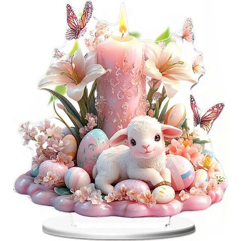 Pâques 2D lapin acrylique décoration œufs lapin table panneau maison salon fête de fin d'année de table animal décoration,M (1/5)