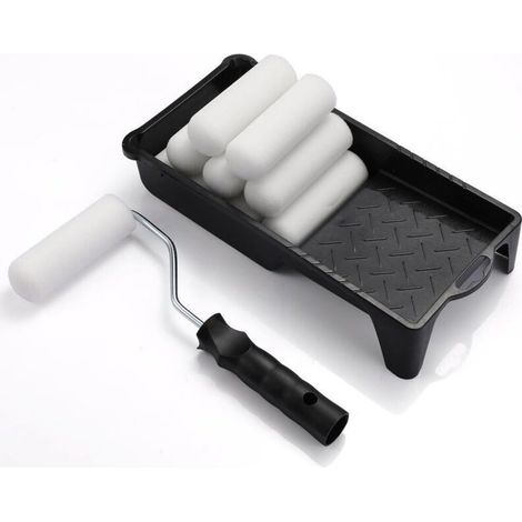 Kit de rouleau de peinture de 10,2 cm avec 10 recharges d'éponge et plateau en acier, poignée en polypropylène pour décoration murale et couverture lisse, blanc, 12 pièces