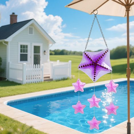 Carillon de vent en verre Starfish rose pourpre – Décoration décorative suspendue pour jardin et intérieur, scintillante au soleil (1/5)