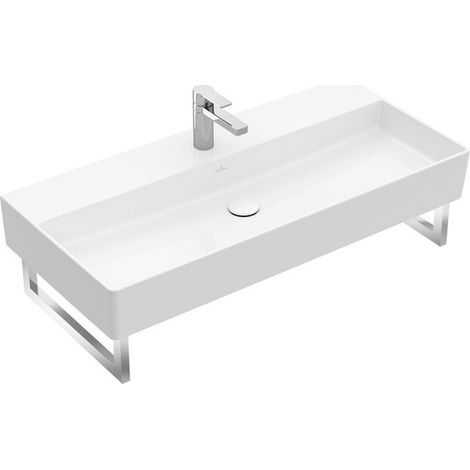 Memento 2.0, Lavabos muraux, 1000 x 470 mm, Rectangulaire, pour robinetterie à 3 trou s, troude robinetterie central percé,avec trop-plein, TitanCeram